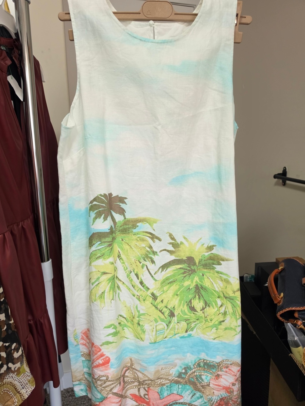 NWT J Jill Tropical Palm Print Sleeveless Shift Dress - White & Mint Size Medium